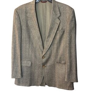 Vintage Silk Hart Schaffner & Marx Gray  Herringbone Blazer Sport‎ Coat Wool